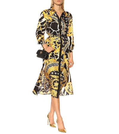 Shop Versace Baroque Silk Midi Dress In Multicoloured