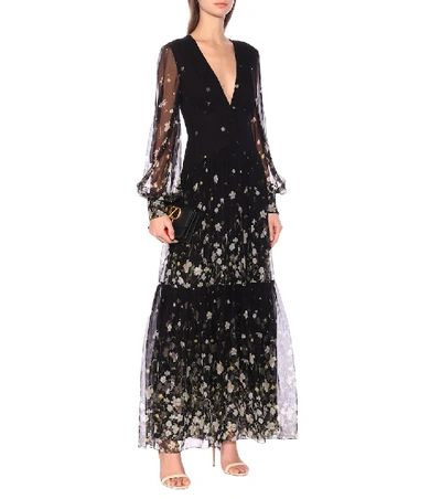 Shop Erdem Tabetha Silk-voile Midi Dress In Black