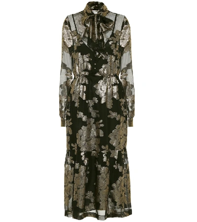 Shop Saint Laurent Floral Silk-blend Brocade Dress In Black