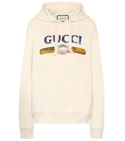 Shop Gucci Sequined Cotton Hoodie In White