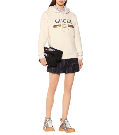 Shop Gucci Sequined Cotton Hoodie In White