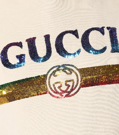 Shop Gucci Sequined Cotton Hoodie In White