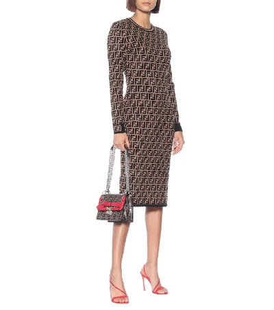 Shop Fendi Ff Knit Midi Dress In Brown