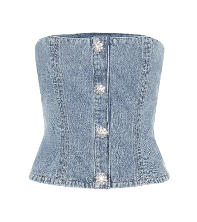 Shop Ganni Embellished Denim Top In Blue