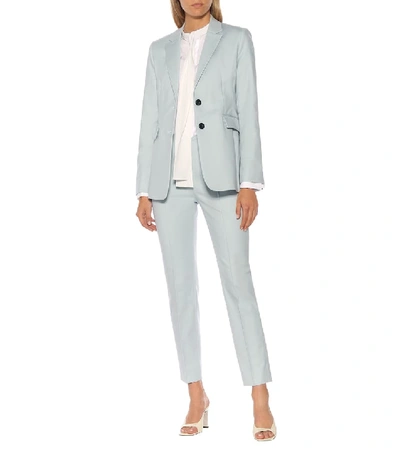 Shop Dorothee Schumacher Bold Silhouette Cotton Blazer In Blue