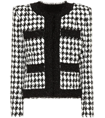 Shop Balmain Houndstooth Cotton-blend Tweed Jacket In Black