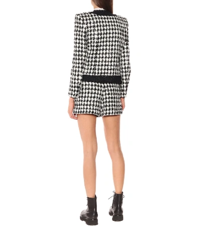 Shop Balmain Houndstooth Cotton-blend Tweed Jacket In Black