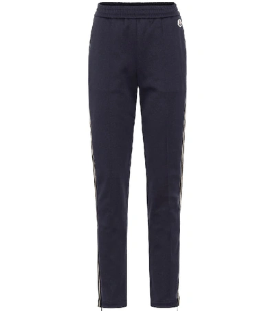 Shop Moncler Cotton-blend Trackpants In Blue