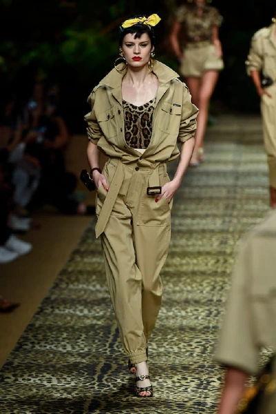 Shop Dolce & Gabbana Stretch-cotton Jumpsuit In Beige