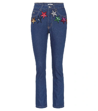 Shop Attico Sequined High-waisted Jeans In Blue