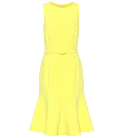Shop Oscar De La Renta Belted Crêpe Dress In Yellow