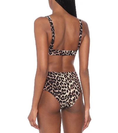 Shop Ganni Leopard-print Bikini Top In Beige