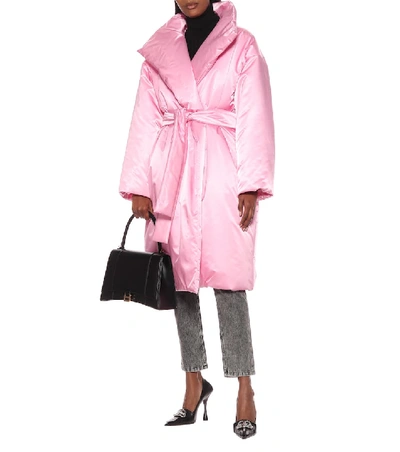 Shop Balenciaga Wrap Padded Nylon Coat In Pink