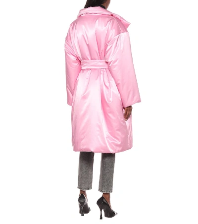 Balenciaga Long Belted Nylon Satin Puffer Coat In Pink | ModeSens