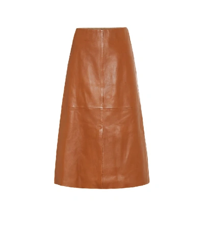 Shop Joseph Idena Leather Midi Skirt In Brown