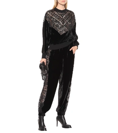 Shop Stella Mccartney Velvet And Lace Pants In Black