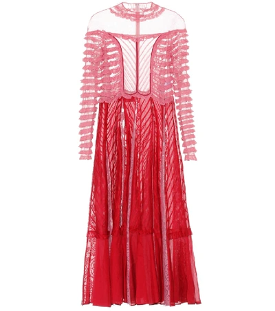 Shop Valentino Lace-paneled Dress In Red
