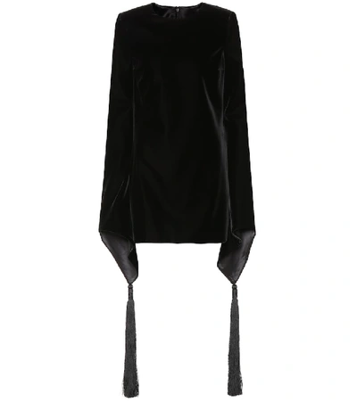 Shop Saint Laurent Embroidered Velvet Minidress In Black