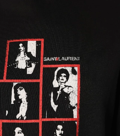 Shop Saint Laurent Printed Cotton Hoodie In Black
