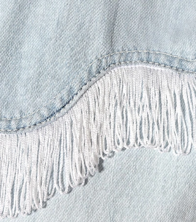 Shop Ganni Fringed Denim Shirt In Blue