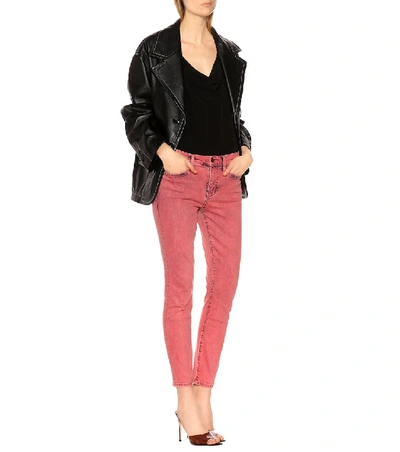 Shop Current Elliott The Stiletto Mid-rise Skinny Jeans In Pink