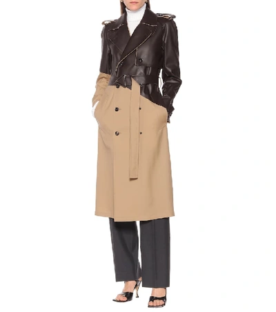 Shop Bottega Veneta Leather And Wool-gabardine Trench Coat In Beige