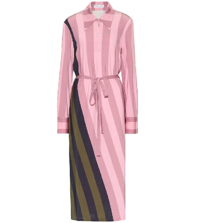 Shop Jw Anderson Striped Stretch-jersey Polo Dress In Pink