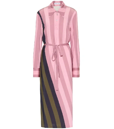 Jw Anderson Belted Striped Crepe De Chine Maxi Dress In Pink