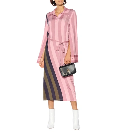Jw Anderson Belted Striped Crepe De Chine Maxi Dress In Pink