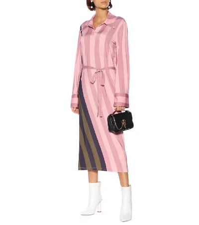 Jw Anderson Belted Striped Crepe De Chine Maxi Dress In Pink