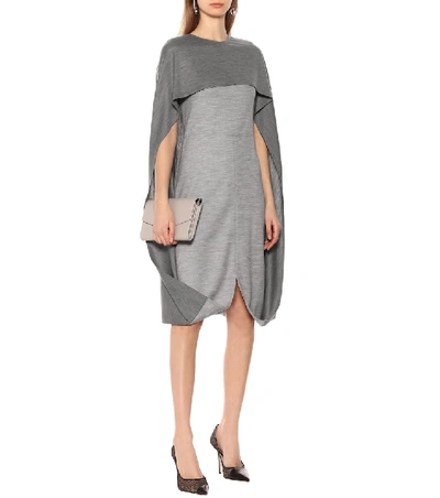 Shop Burberry Wool-jersey Midi Dress In Grey