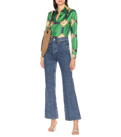 Shop Gucci Printed Silk-twill Blouse In Green