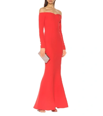 Shop Rebecca Vallance L'amour Off-the-shoulder Crêpe Gown In Red