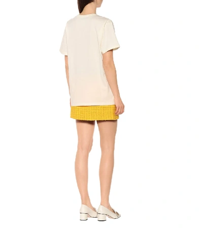 Shop Gucci Sequinned Cotton T-shirt In Beige