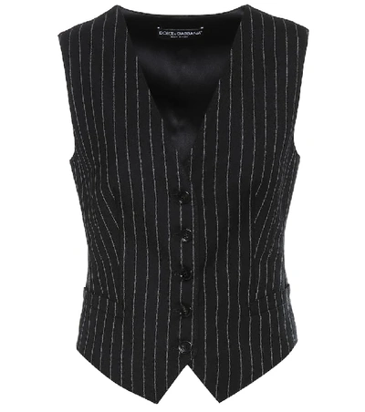 Shop Dolce & Gabbana Striped Wool-blend Vest In Black