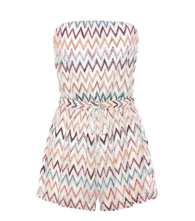 Shop Missoni Strapless Chevron-knit Playsuit In Multicoloured