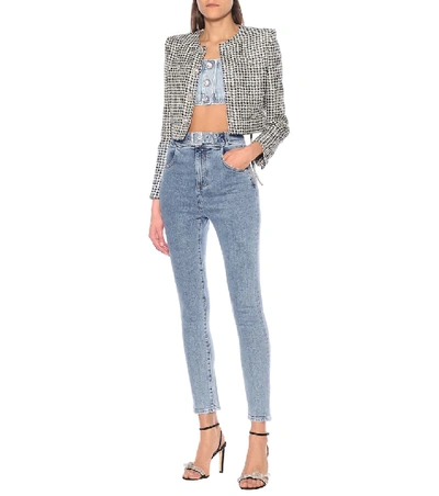 Shop Alessandra Rich Embellished High-rise Skinny Jeans In Blue