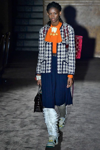 Shop Gucci Houndstooth Tweed Wool-blend Jacket In Beige