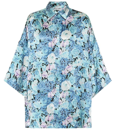 Shop Balenciaga Vareuse Floral Silk Shirt In Blue