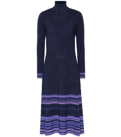 Shop Agnona Striped Cashmere-blend Dress In Blue