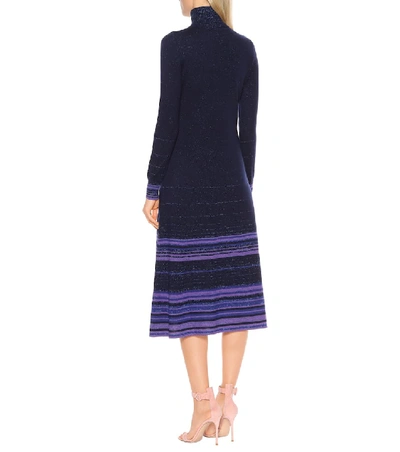Shop Agnona Striped Cashmere-blend Dress In Blue