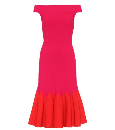 Shop Alexander Mcqueen Jacquard Knit Midi Dress In Pink