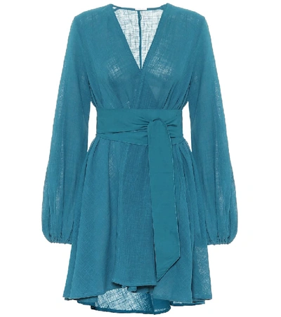 Shop Kalita Gaia Cotton Mini Wrap Dress In Blue