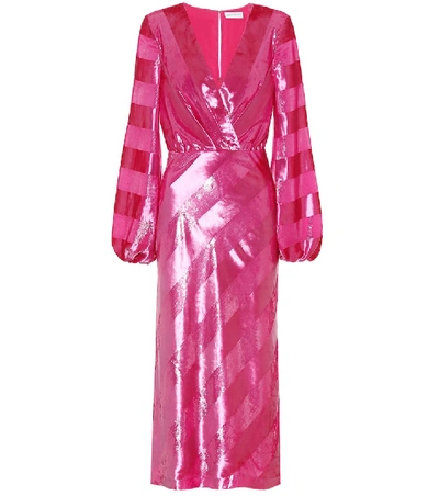 Shop Rebecca Vallance Maison Striped Velvet Dress In Pink