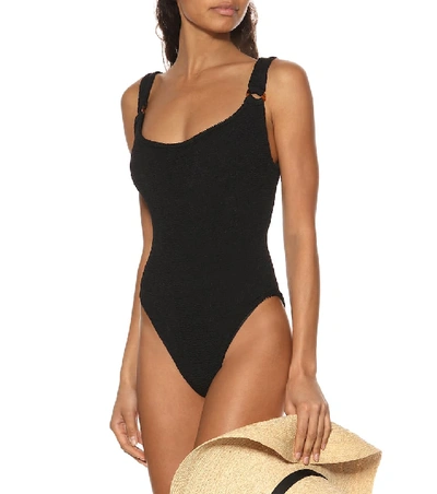 Hunza G Domino Seersucker Swimsuit In Black