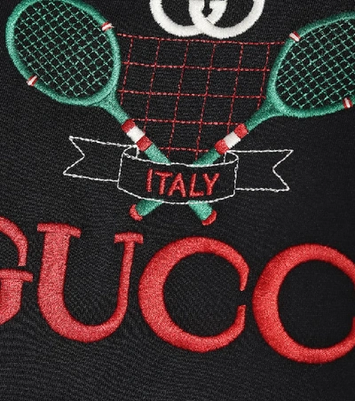 Shop Gucci Embroidered Cotton T-shirt In Black