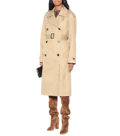 Shop Saint Laurent Cotton Trench Coat In Beige