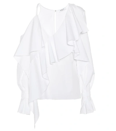 Shop Mugler Asymmetric Cotton Blouse In White