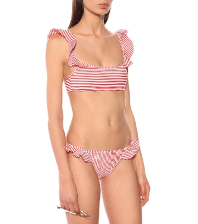 Shop Fendi Striped Ruffle Bikini In Red
