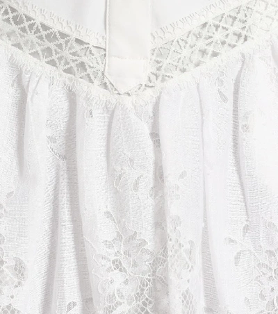 Shop Self-portrait Lace-trimmed Mini Shirt Dress In White